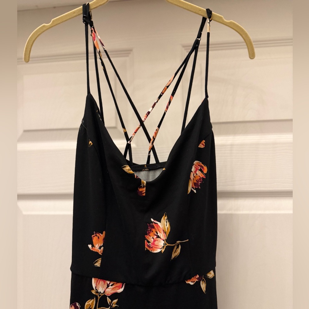 Whimsigoth Boho Nine Britton Black Floral Maxi Dress M Strappy Criss Cross - Picture 2 of 11